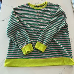 Vibrant Striped Women's Sweatshirt - Green, Pink, and Yellow